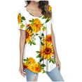 thumbnail image 3 of Vivianyo HD Women Top Clothes Plus Size Women's Crew-Neck Short Sleeve Print Tops Hide Belly Tunic Shirts Dressy Casual Flowy Blouse Flash Picks Yellow, 3 of 6
