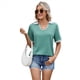 thumbnail image 3 of Camisetas de Corta con Cuello en U para Mujer, Blusas de Verano con Contraste, Camisas Informales de Negocios, Camisetas Holgadas. Verde Frijol L, 3 of 9