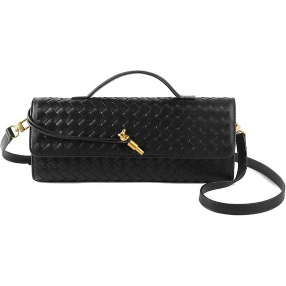 Woven Rectangle Clutch Purses For Women, Leather Crossbody Bag Purse Clutch Bag Gold Knot Closure