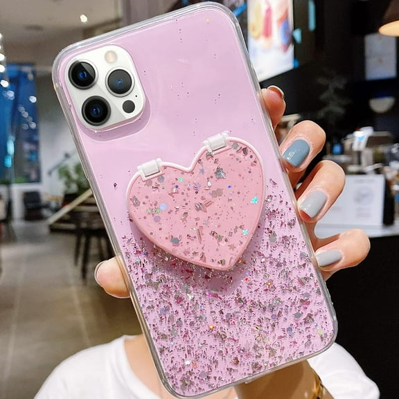 Compatible with iPhone 14 Pro Max Bling Heart-Shaped Mirror Case Sparkle Makeup Glitter Luxury Protection Shockproof Cover for Women Girls Who Love Beauty