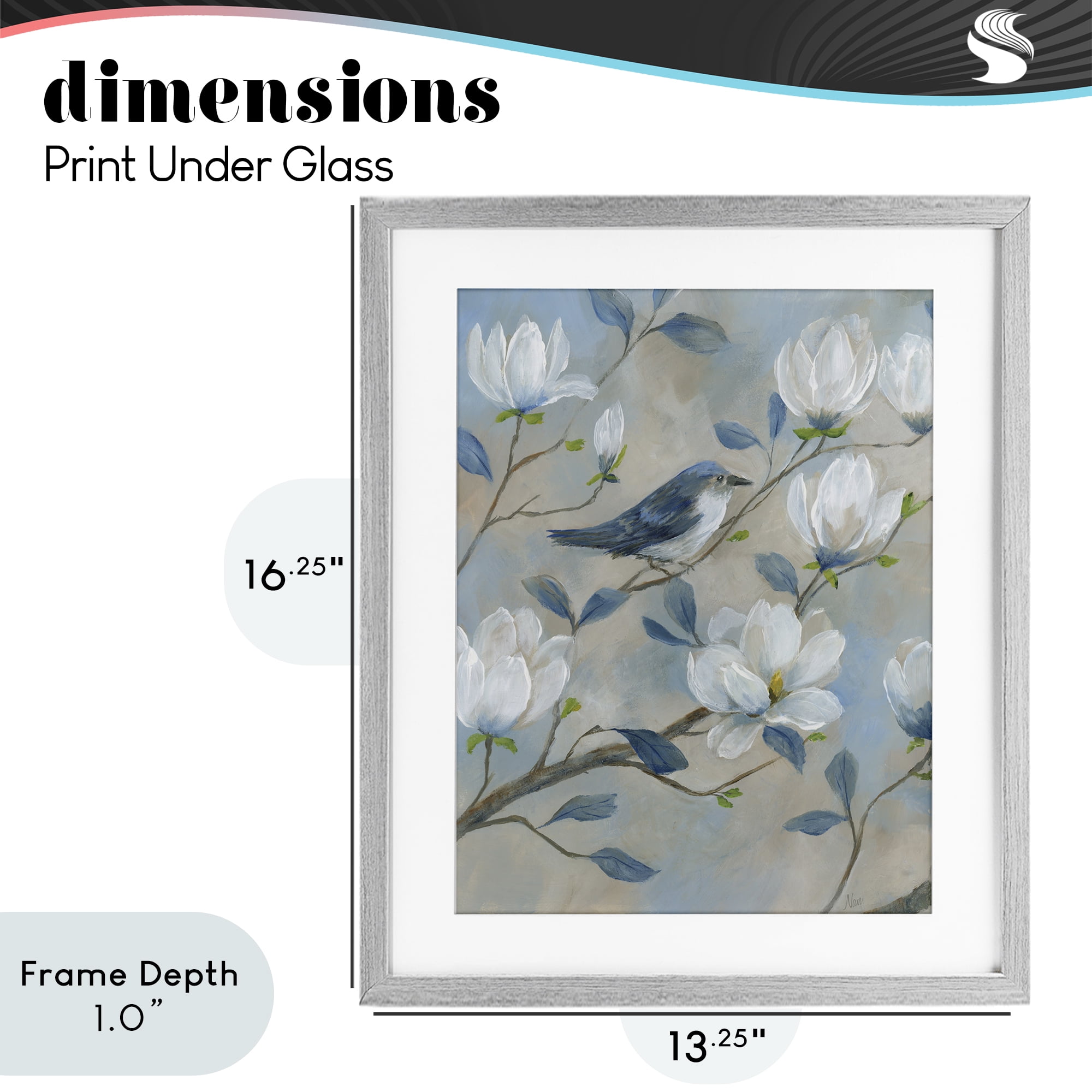 Stupell Industries Blue Bird & Magnolia Gray Framed Print Under Glass, design by Nan