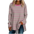 thumbnail image 3 of HVOBTTY Womens Long Sleeve Pullover T Shirt, Fall Tops for Women, Women's Casual Round Neck Striped Print Long Shirt Pink, XL, 3 of 5