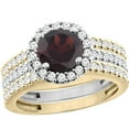 thumbnail image 1 of 10K Gold Natural Garnet 3-Piece Ring Set Two-tone Round 6mm Halo Diamond, size 5, 1 of 4