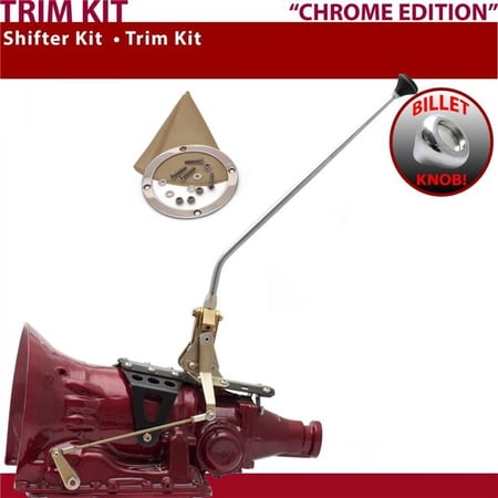 American Shifter 904 Shifter Kit Chrome 16 in. Trim Kit Push Button Tan Boot Billet Knob for F1D41
