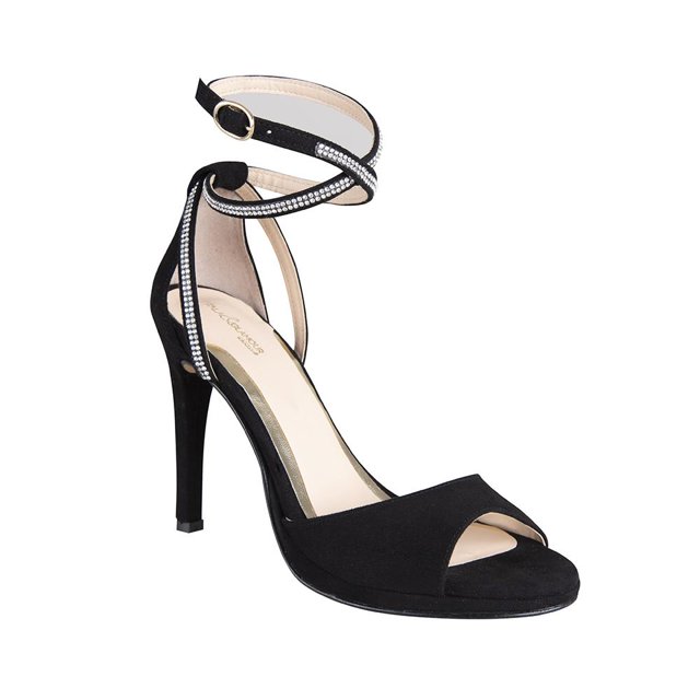 483-16 Sandalia con Tacon de 11 cm para Dama Mujer en color Negro, Elaborado de Textil Acabado Gamuza. Cklass 483-16