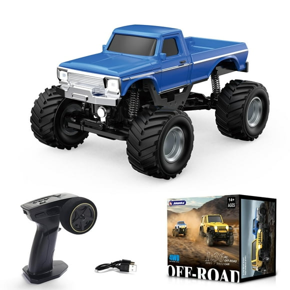 SVERTIBO 1:36 Mini RC Crawler, JIABAILE 3602 4WD Off-Road RC Truck with 2.4G Remote, Battery & Lights RC Car Model RTR for Adults Hobby Gifts Toys (B