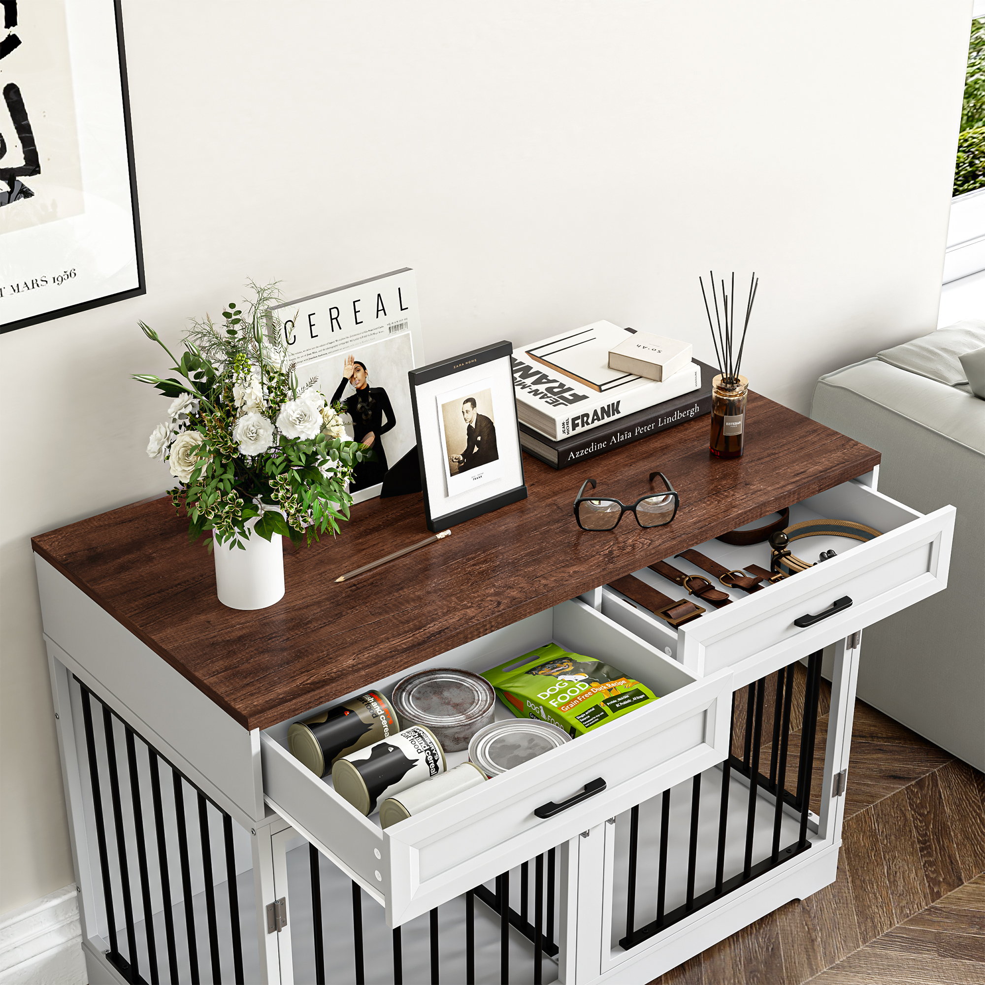 Homfa Dog Crate Furniture with 2 Drawers, White photo 4