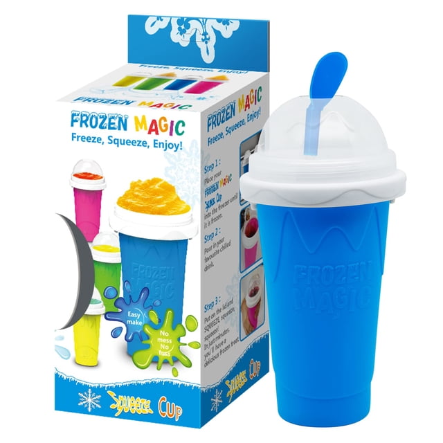 Slushy Maker - Taza para hacer granizados, taza de jugo de leche y cola, taza mágica de congelación rápida, taza de enfriamiento, taza de batidos con tapas y pajitas para todas las edades (azul)