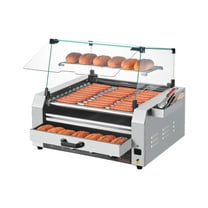 VEVOR Hot Dog Roller, 30 Hot Dog 11 Rollers, Stainless Steel Sausage Grill Cooker, 1950W Hot Dog Machine with Bun Warmer,Cover, 3 Temp Control,Side Storage Box,Oil Drip Tray, for Home & Commercial