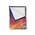 thumbnail image 2 of Landscape Soft Flannel Fleece Throw Blanket, Wooden Bridge in the Port at Sunrise Horizon Candle Romantic Love Image Print, Cozy Plush for Indoor and Outdoor Use, 50" x 70", Orange Navy, by Ambesonne, 2 of 5
