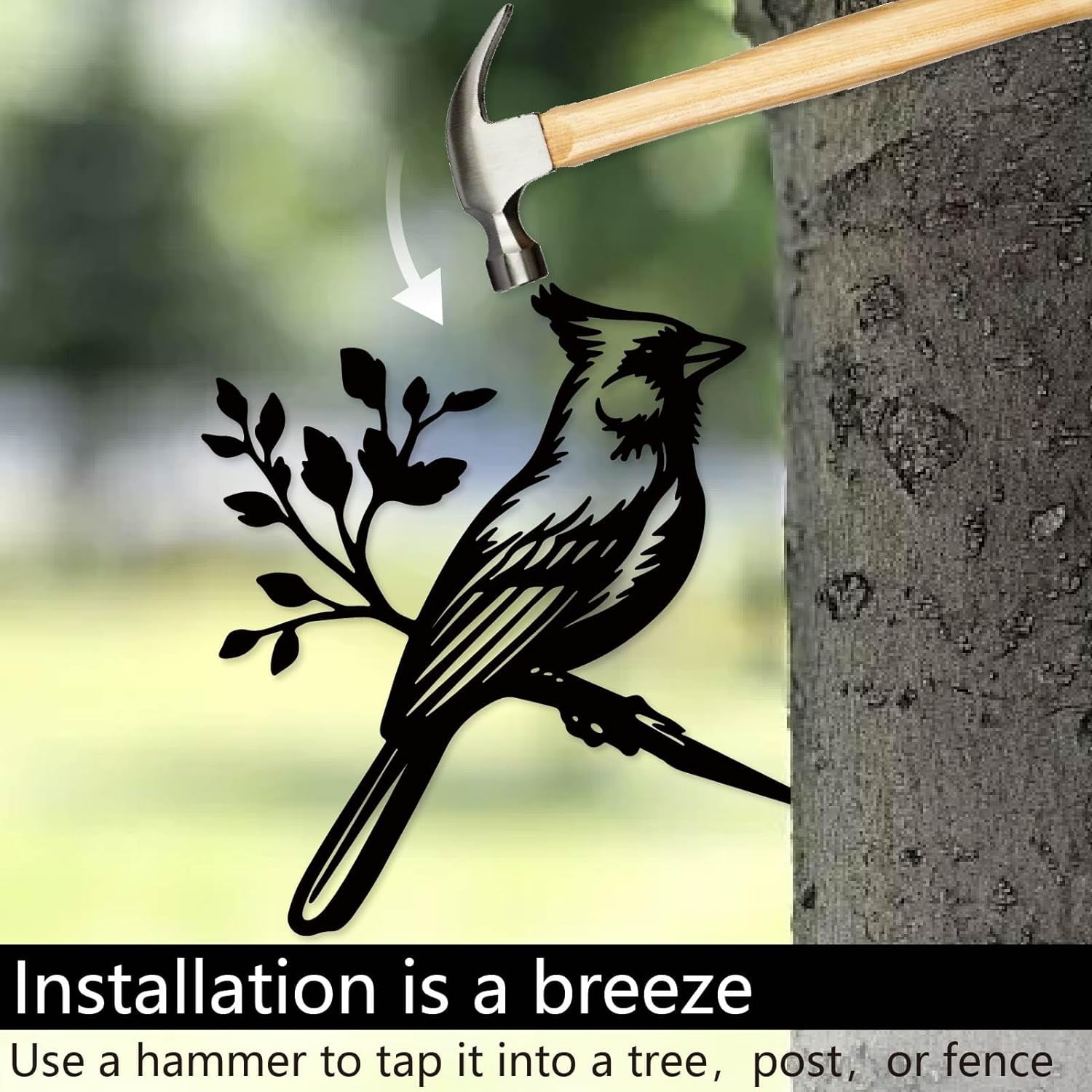 Metal Bird Garden Decor Bird Garden Stakes Decorative Black Statue Sculpture Cardinal Gifts Figurines Silhouette Yard Art Insert Home Decor for Outdoor Tree Patio Housewarming 11.8x11.8inch