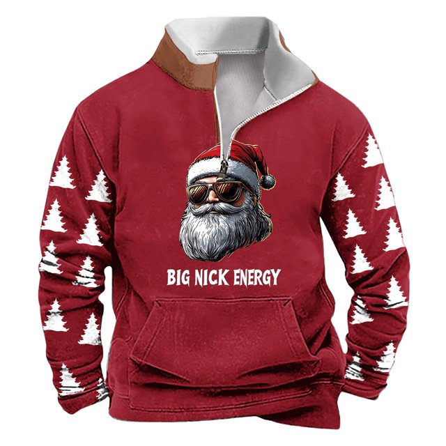 Sudadera sin capucha para hombre, de invierno, con cuello alto, cremallera, estampado navideño, jersey de manga larga, sudadera con capucha, blusa de poliéster para hombre