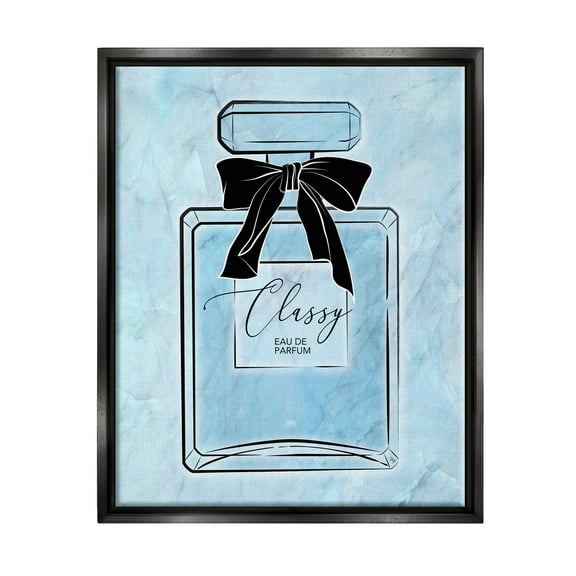 Stupell Industries Classy Blue Perfume Beauty & Fashion Painting Black Floater Framed Canvas Art Print Wall Art, 17 x 21