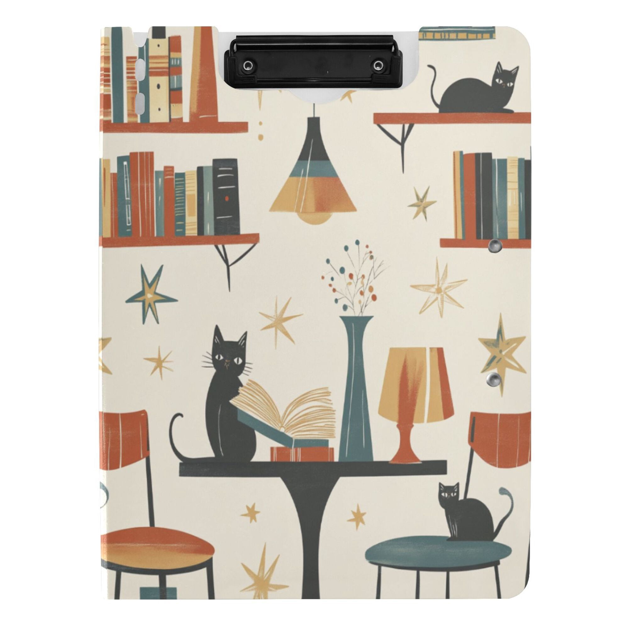 FORMRS A4 Clipboard Folder with Pen Holder Horizontal Foldable School Office Binder, Cats Reading Pattern