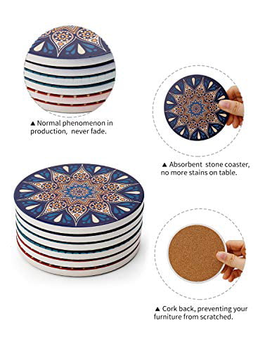 visesunny Blue Starfish and Shell Pattern Drink Coaster Moisture Absorbing Stone Coasters with Cork Base for Tabletop Protection Prevent Furniture Damage Coffee Mug Glass Cup Place Mats 4 Pieces