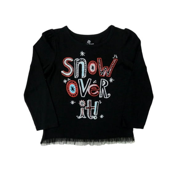 Girl Snow Over It Black Glittery Long Sleeve Shirt Holiday T-Shirt L