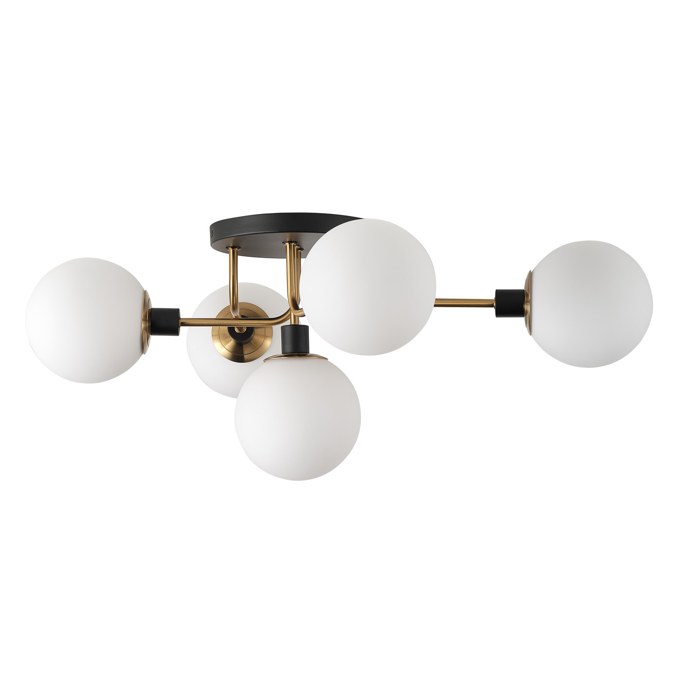 5-Light Modern Sputnik Chandelier, Globe Frosted Glass Shade Industrial Lighting Fixture, Farmhouse Semi Flush Mount Ceiling Light for Living Room Bedroom