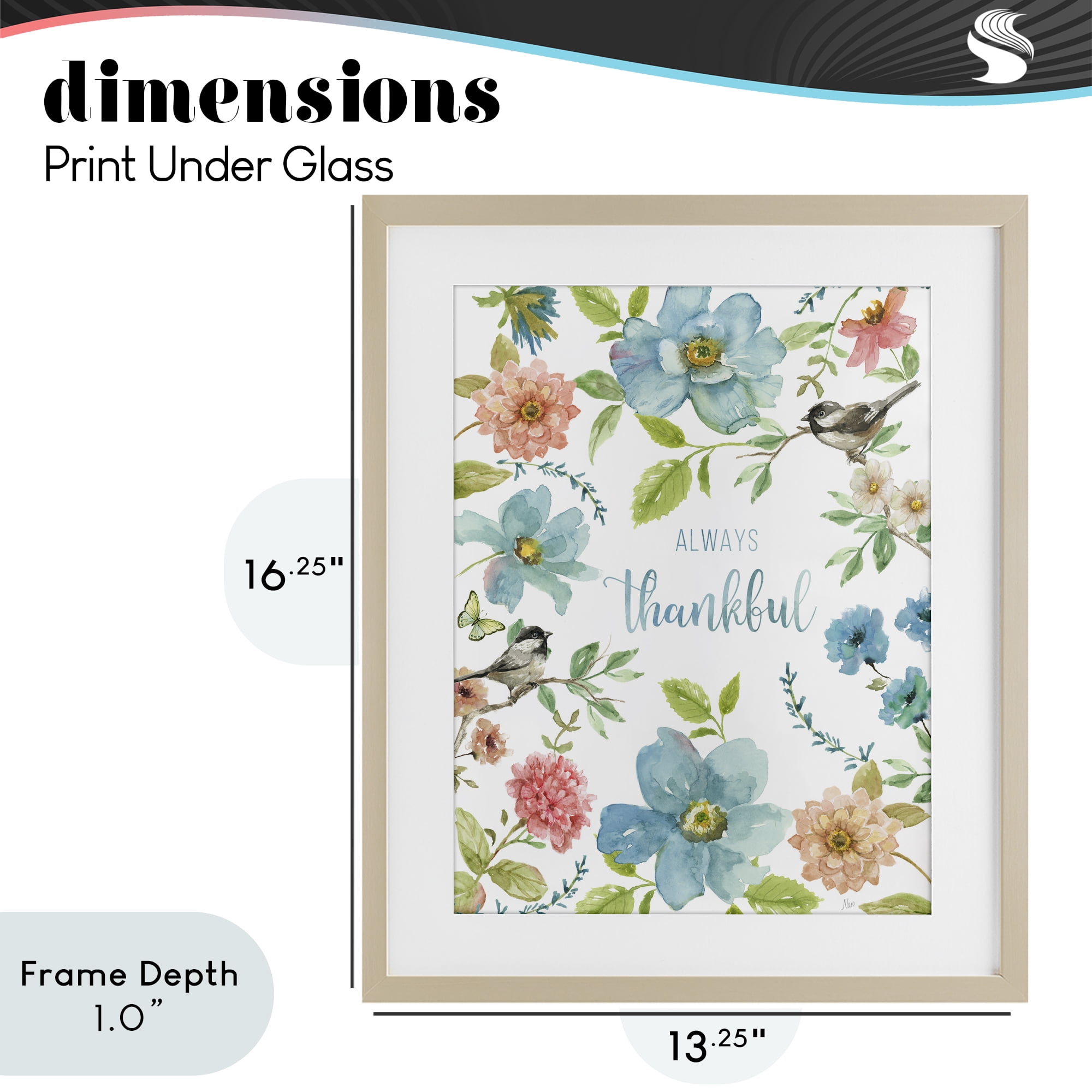 Stupell Industries Always Thankful Pink & Blue Birch Framed Print Under Glass, design by Nan
