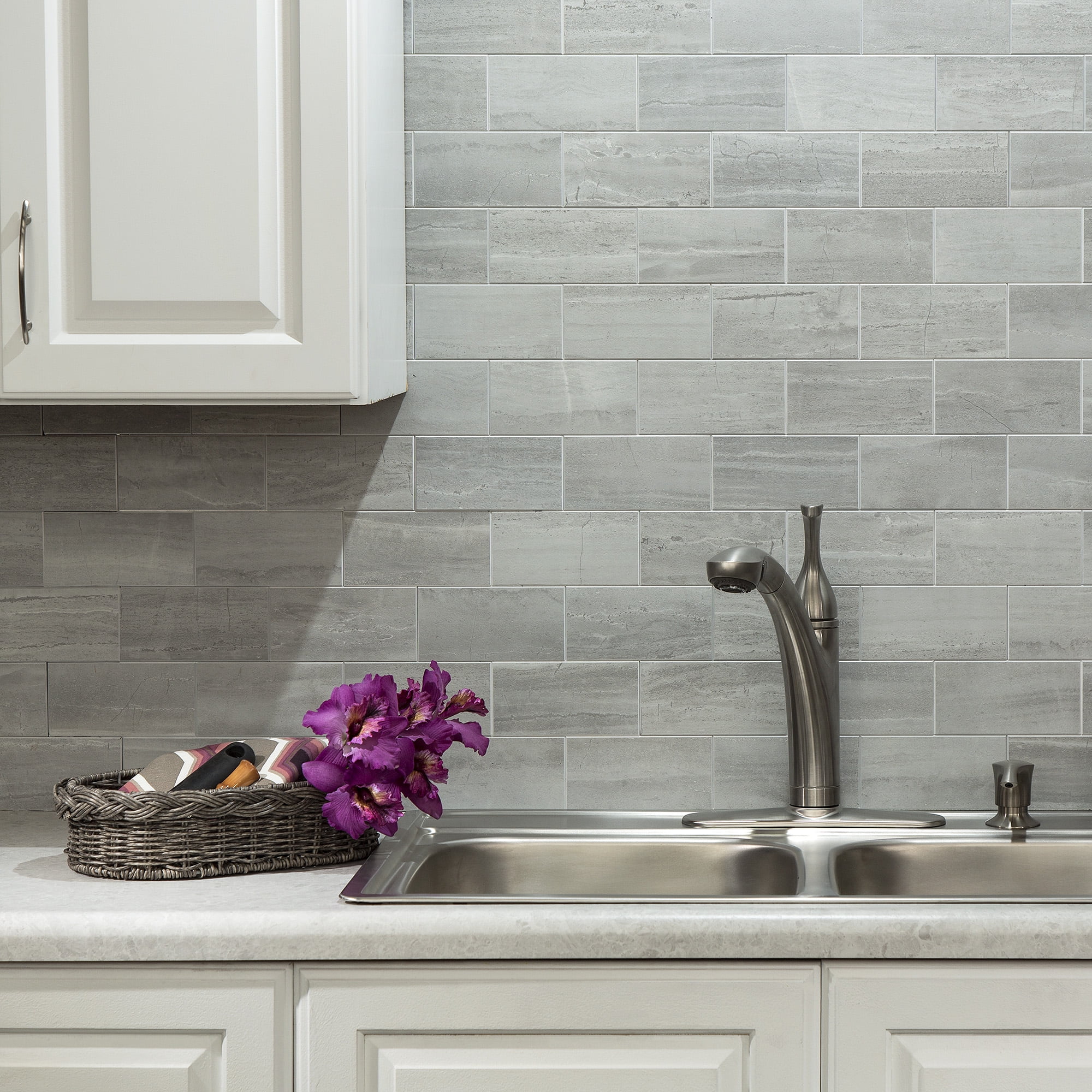 Aspect Collage 14.9in x 11.75in Peel and Stick Backsplash in Gray Subway 15 Sq Ft Kit