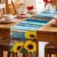 thumbnail image 5 of Spring Sunflowers Table Runner - 108 Inch Long Yellow Floral Turquoise Farmhouse Wood Grain Cotton and Linen Blended Dress Scarves Farmhouse Table Runner for Kitchen Dining, Coffee Table, 13" x 108", 5 of 8
