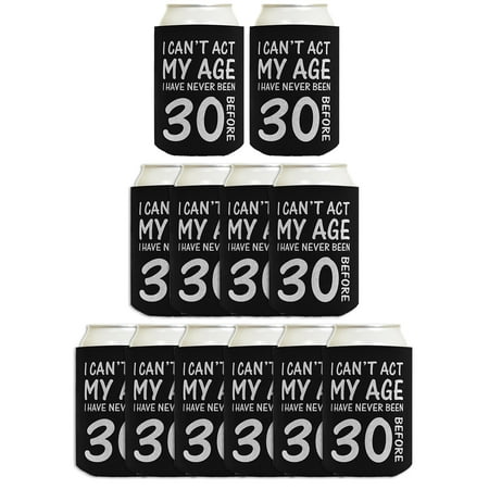 

ThisWear 30th Birthday Gifts for All Can t Act Age Never 30 12 Pack Can Coolie Drink Coolers Coolies Black