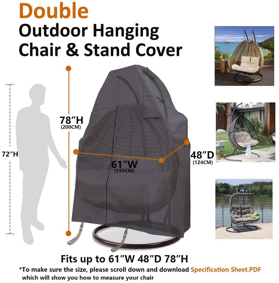 Heavy Duty Waterproof 600D Oxford Patio 2 Person Swing Egg Chair Cover 78 H x 61 W Flexiyard Patio Hanging Chair Cover with Adjustable X-Lock System and Zipper Double Easy On Easy Off
