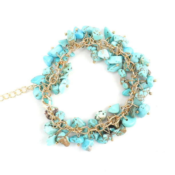 Xiao Hua Pulsera de cuentas hecha a mano, adecuada tanto para hombres como para mujeres, pulsera de gota de agua de piedra triturada con borla de cristal de piedra natural irregular (azul claro)