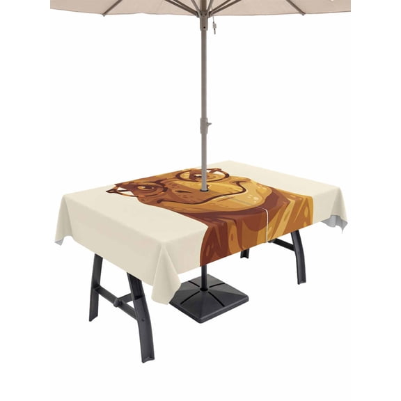 Outdoor Tablecloth with Umbrella Hole for Patio/Picnic/Party/Camping, Brown Dinosaurs Waterproof Table Cloth Rectangle Table Cover Washable, Funny Animals Modern Art (54"x 80")