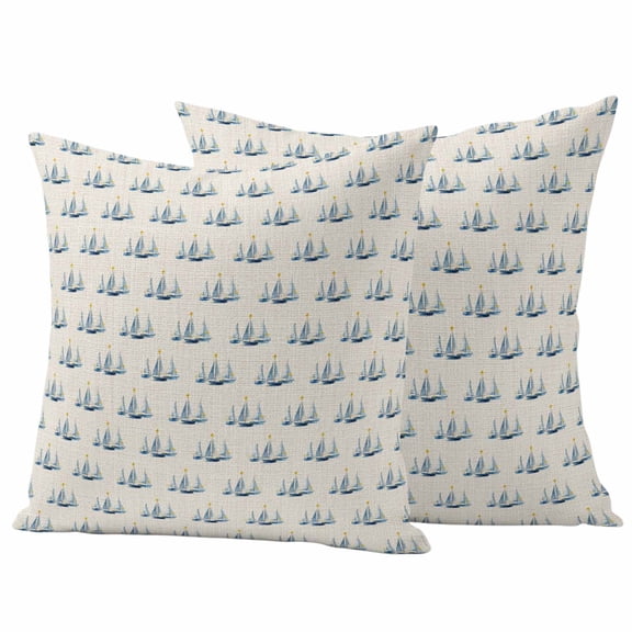 2 Pack Outdoor Waterproof Throw Pillow Covers,Coastal Sailboat on Vintage Linen Decorative Square Pillow Case Patio Pillowcases for Chair Couch Sofa 16x16in