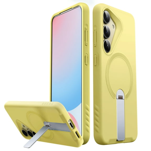 FITO for Samsung Galaxy S25 Plus Case [ Rotatable Kickstand | Soft Anti-Scratch Microfiber Lining | Compatible with MagSafe] Silicone Phone Cover - Yellow