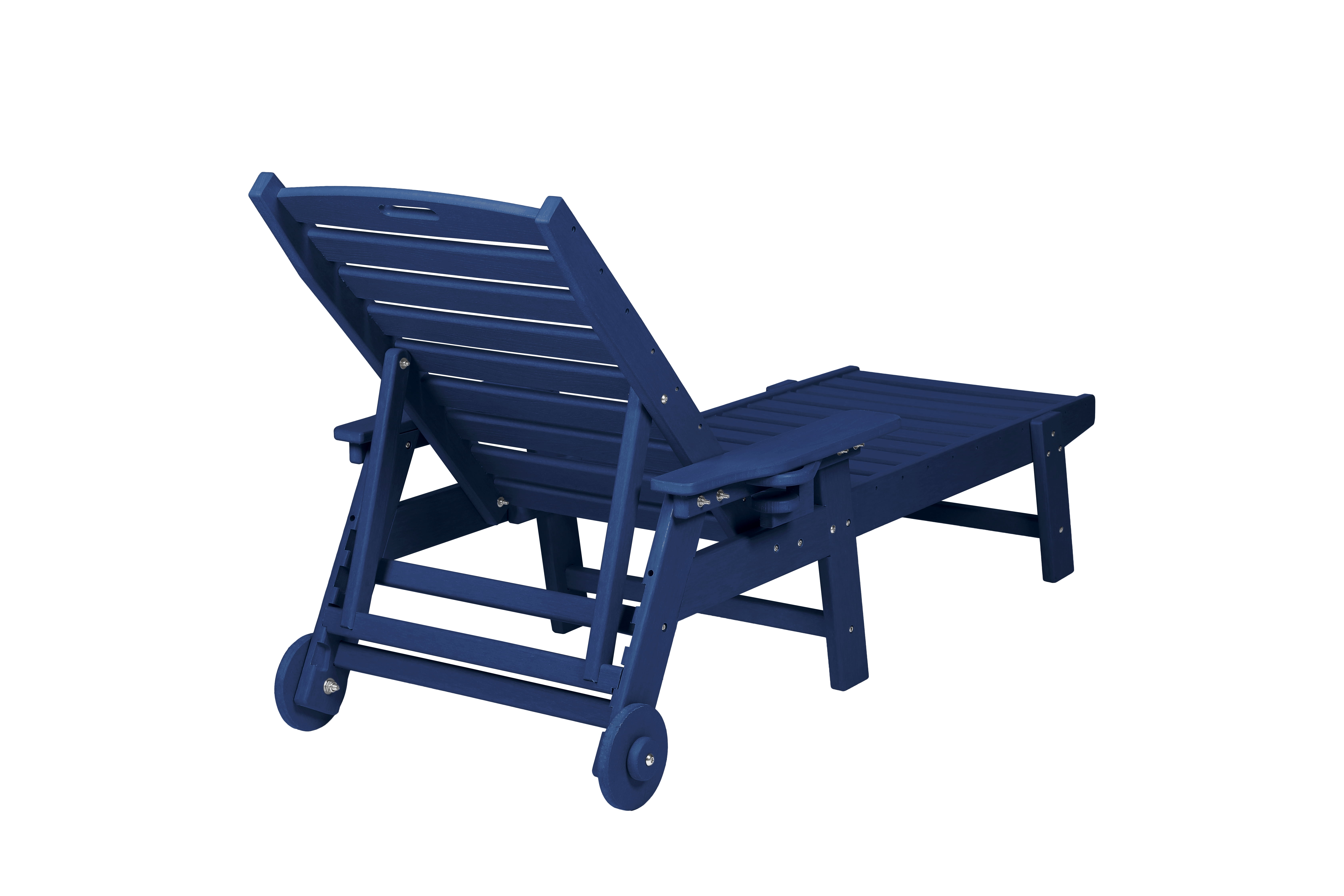 3 Piece Lounge Chair Set, Wood Texture Oversized Chaise Lounge with Side Table for Patio Poolside, Navy Blue