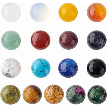 36Pcs Natural Gemstone Cabochons 18 Colors Flat Round Cabochons 8mm Quartz Tiles Flatback Stone Gems