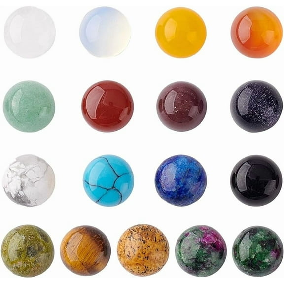 36Pcs Natural Gemstone Cabochons 18 Colors Flat Round Cabochons 8mm Quartz Tiles Flatback Stone Gems