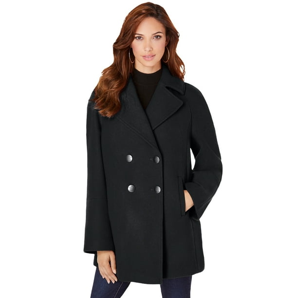 Roaman S Women Plus Size Modern A Line Peacoat Wool Coat 14 16 Black Com Line Peacoat Wool Coat, Womens Black Winter Coat Size 14