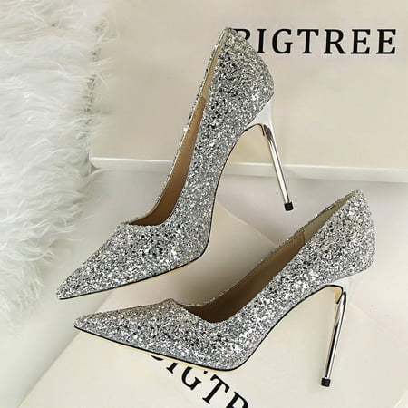 

Women s Pointed Toe Pumps High Heel Stilettos Slip-on Rhinestone Sequin Pumps Summer casual versatile shoes