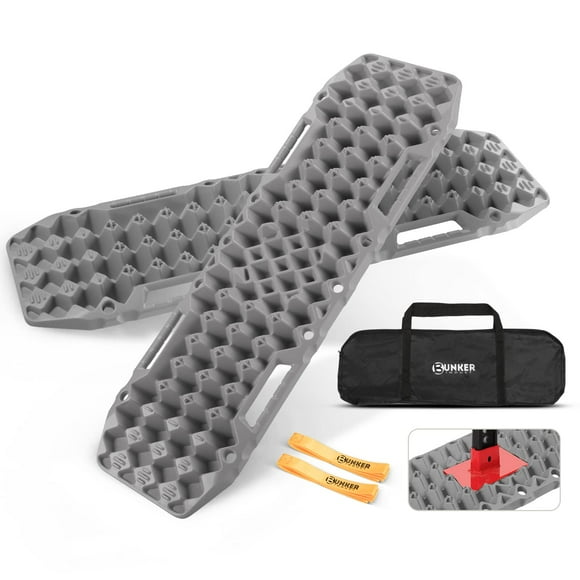 BUNKER INDUST Off-Road Traction Boards with Jack Base, Pair Recovery Tracks 4X4 Jeep Truck Tire Traction Mat with Bag - Sand,Mud,Snow Ladder Ramps(grey)
