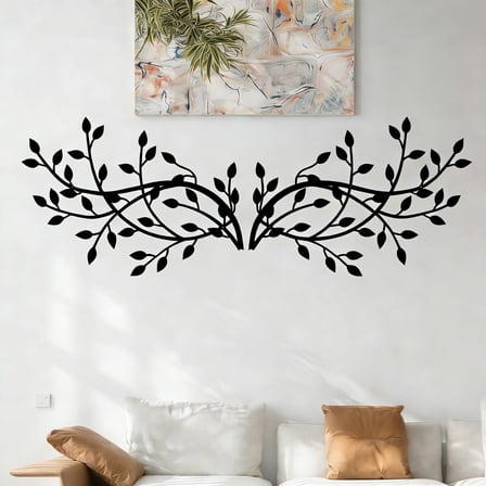 NIUBIER 2 Pcs Metal Tree Leaf Wall Decor Vine Olive Branch Leaf,Black Metal Art Above the Bed, Living Room, Outdoor Decoration (Classic Style,Black)