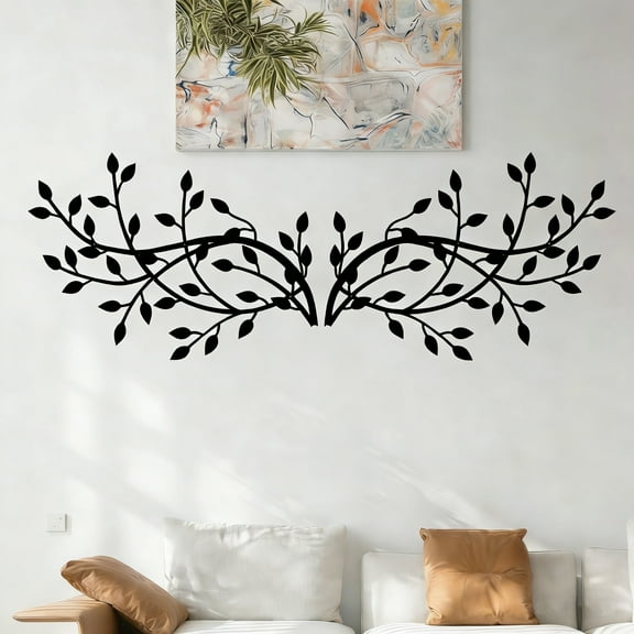 NIUBIER 2 Pcs Metal Tree Leaf Wall Decor Vine Olive Branch Leaf,Black Metal Art Above the Bed, Living Room, Outdoor Decoration (Classic Style,Black)