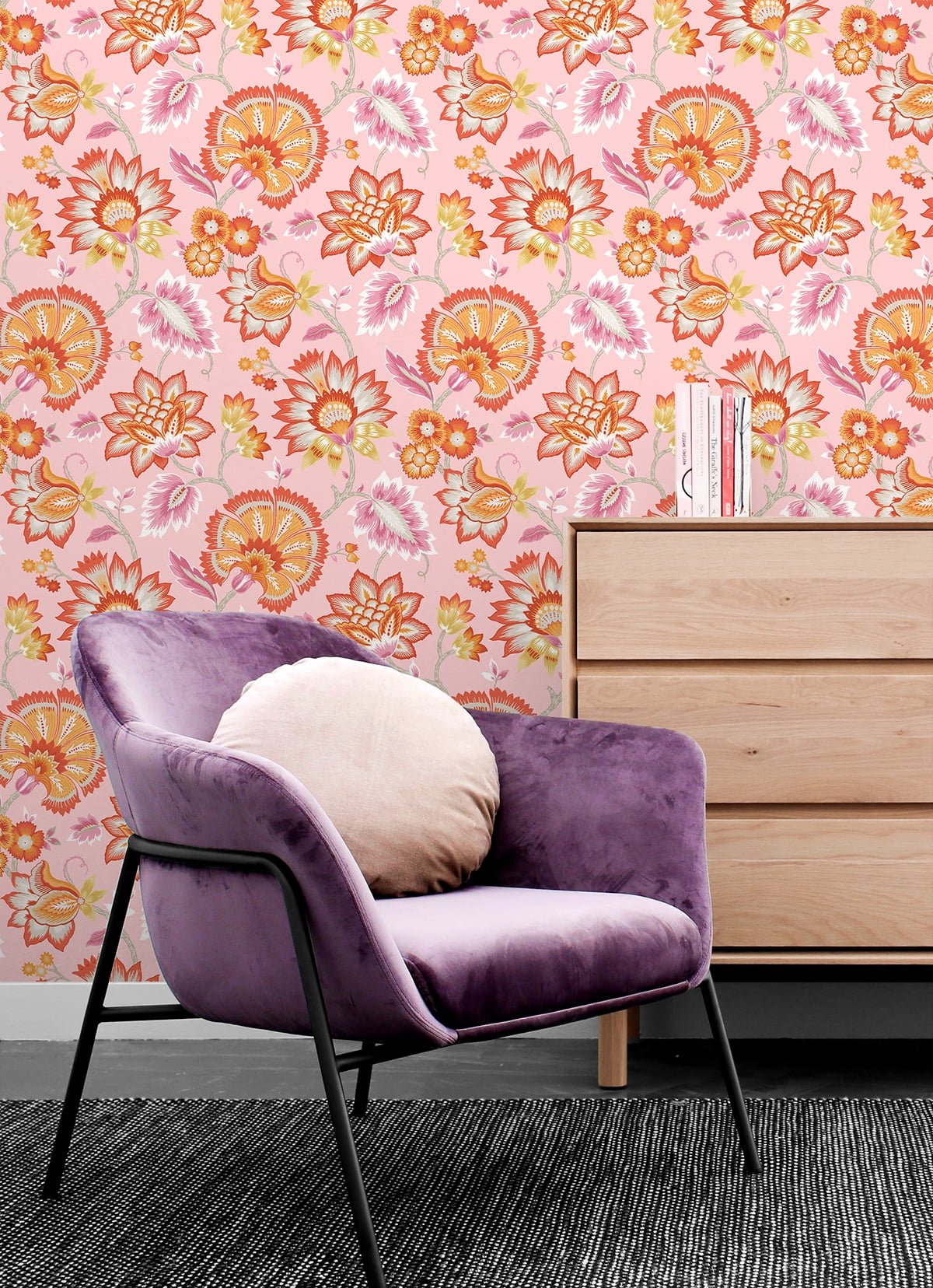 NextWall Bubblegum Pink Jacobean Blossom Floral Peel and Stick Wallpaper