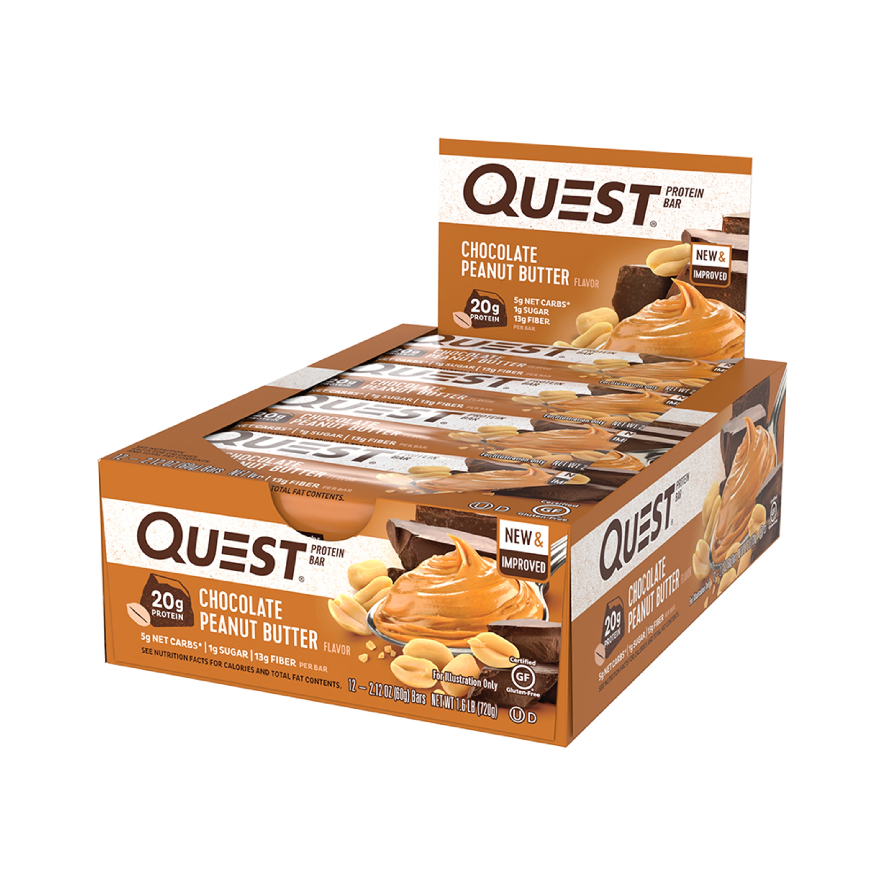 Quest Nutrition Chocolate Peanut Butter Protein Bar, High Protein, Low