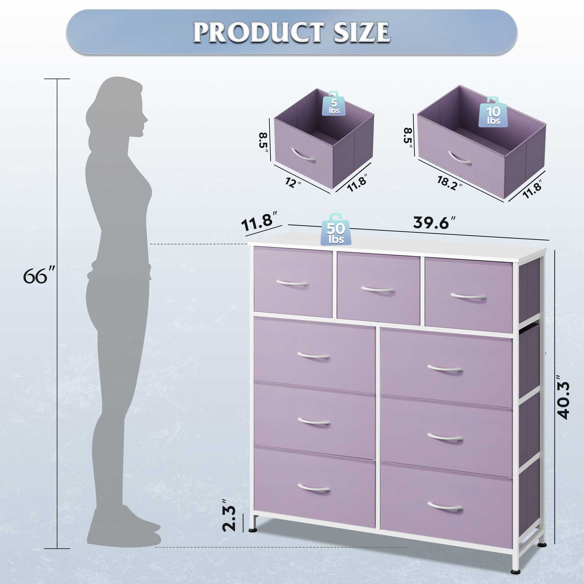 GALAXHERO 9-Drawer Fabric Dresser, Tall Storage Tower for Bedroom, Hallway, Entryway, Closet, Chest Organizer Unit with Fabric Bins, Steel Frame, Wood Top, Easy Pull Handle, Purple