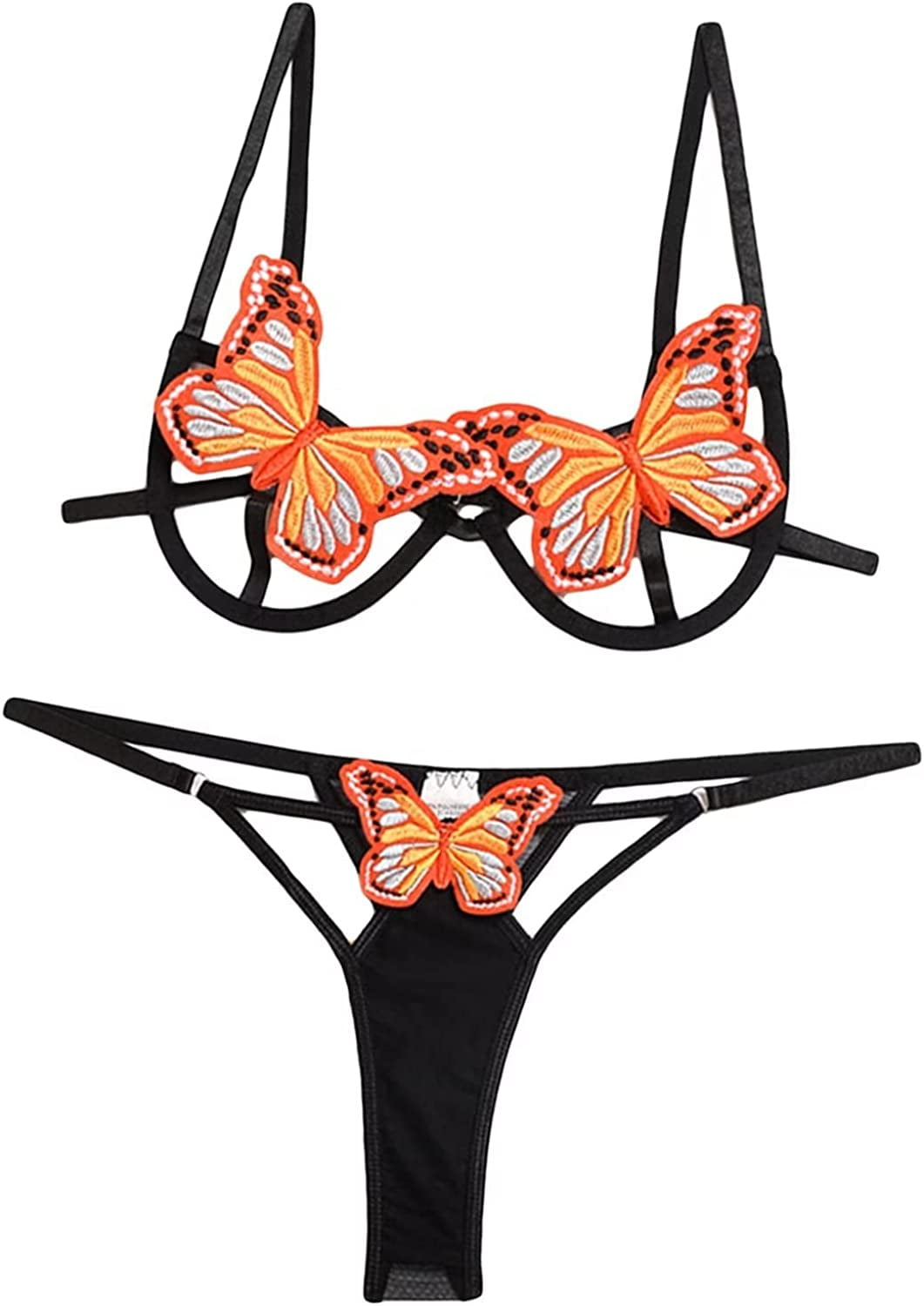 Falainetee Womens Sexy Butterfly Print Lingerie 2 Piece Cut Out Lingerie Sets