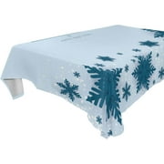 SKYSONIC 60"x108" Square Tablecloth with Merry Christmas and Happy New Year Snowflakes Prints, Anti-Wrinkle and Smooth Table Cloth for Kitchen/Home Party Decoration