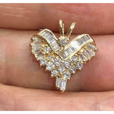 2Ct Round Cut Simulated Diamond Heart Pendant 14K Yellow Gold Plated Free Chain