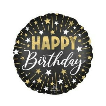 Black Silver Gold Happy Birthday 18 Inch Foil Mylar Balloon [46344]