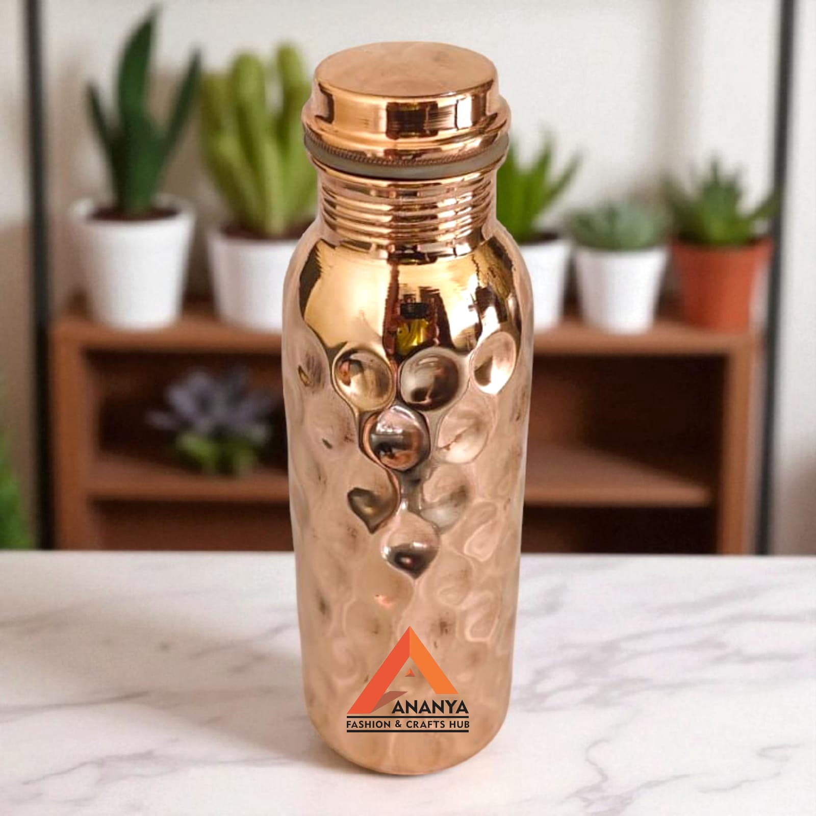 Ananya Fashion and Crafts Hub 100% Pure Copper Water Bottle 700 ml Leak-Proof Diamond For Ayurveda Health Benefits