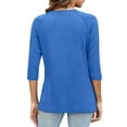 thumbnail image 4 of Blue Women's Long Sleeve T-shirt, Womens Tops Casual 3/4 Sleeve Crew Neck Shirts Loose Fit Tunic Blouses Summer Tees,Women's Long sleeve T-shirt S, 4 of 6