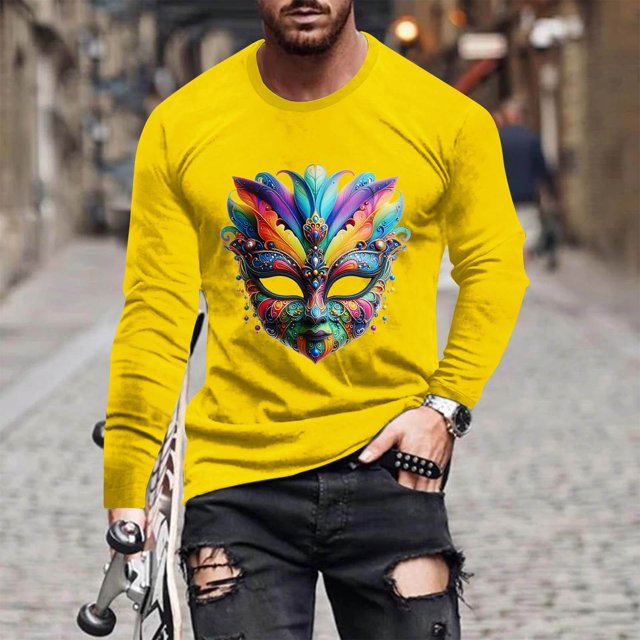 Blusas y camisas de manga larga con cuello redondo para hombre Blusa de manga larga con cuello redondo y estampado de carnaval para hombre Blusa de poliéster para hombre