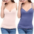 thumbnail image 2 of QUINDOS Built in Bras Removable Tank Tops for Women Athletic 2 Pack Summer Camisoles for Women V-Neck Spaghetti Strap Multi Pack Yoga Sleeveless Shirts Tops Slim Fitted Solid Color Undershirts, 2 of 4