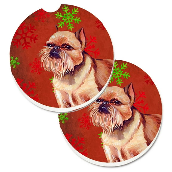 Carolines Treasures LH9314CARC Brussels Griffon Red and Green Snowflakes Holiday Christmas Set of 2 Cup Holder Car